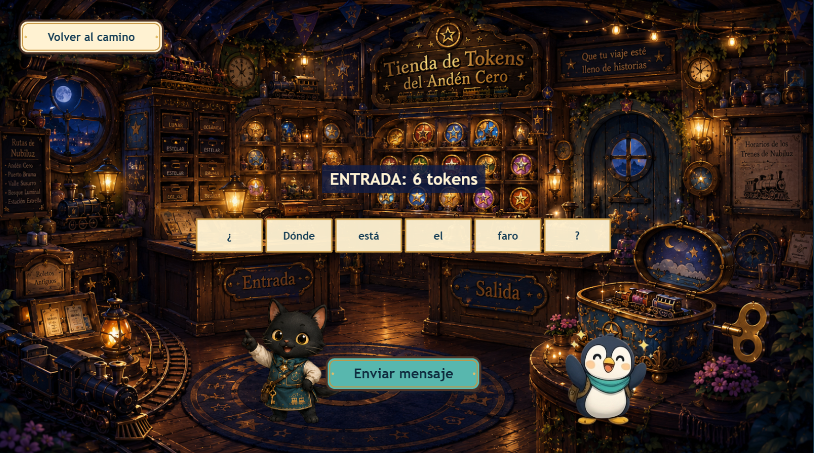 La Tienda de Tokens con el mensaje ¿Dónde está el faro? separado en piezas